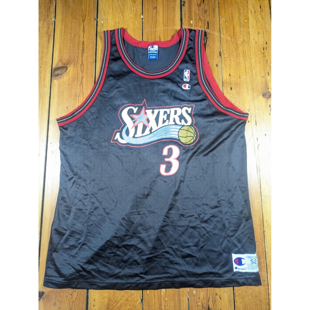 VINTAGE 90s Allen Iverson Philadelphia 76ers CHAMPION Jersey sz 52 THIN SHOULDER